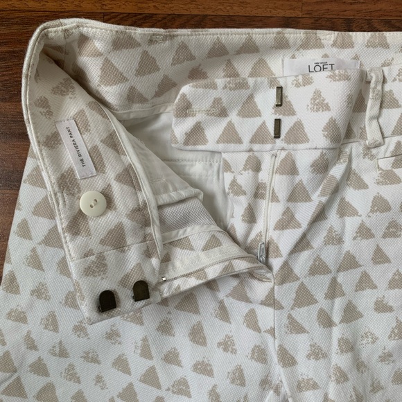 Ann Taylor LOFT Women's Julie Fit Cropped Cream / Beige Triangles Pants Size 0P - Picture 5 of 5
